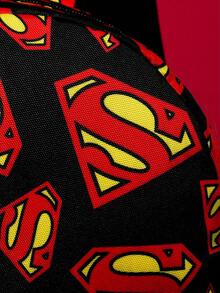 SUPERMAN X SHEIN Shield Print Polyester Backpack, Spacious Design For Daily Commute, School And Short Trips, Durable And Practical - Black - View 3
