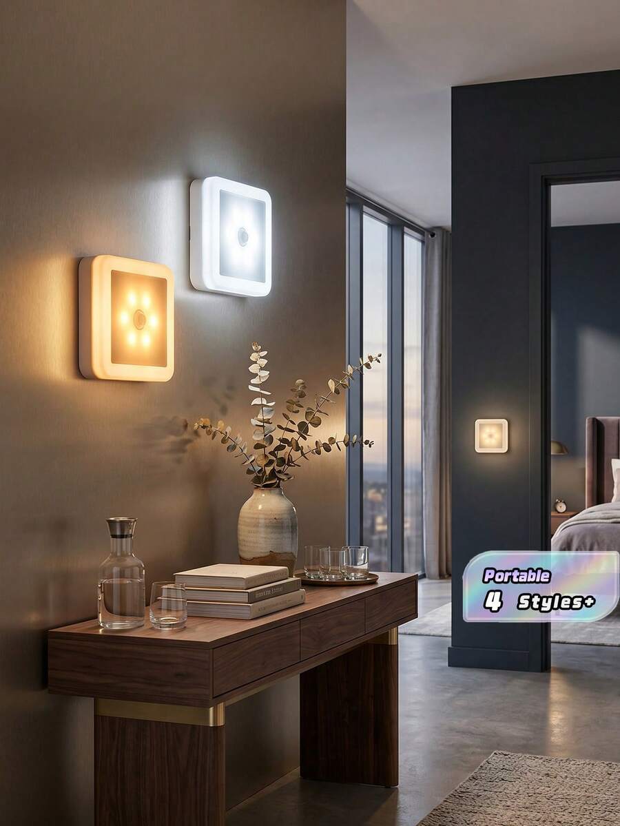 Lampu Malam LED Sensor Gerak, Lampu Dinding Induksi Inframerah PIR Bertenaga Baterai AAA (Baterai Tidak Termasuk), Mudah Dipasang & Pencahayaan Portabel untuk Samping Tempat Tidur, Lorong, Kamar Mandi, Tangga & Lemari