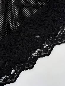 Rustia Plus Size Spring/Summer Contrast Lace Asymmetrical Shoulder Blouse - Black - View 6