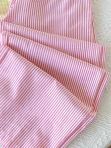 SHEIN 青少年女孩 2 件套休閒圓領抓皺針織提花條紋上衣，拼色 Y2K 粉色條紋拼接黃色腰帶直筒寬腿針織長褲，女孩套裝 - 黃色 - 查看 5