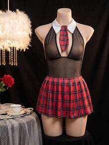 Dansine COS Sexy Secretary Jumpsuit Skirt & Tie Set - Black - View 1