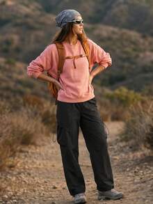 Exploreva Exploreva Women's Casual Pocket Drawstring Cargo Outdoor Long Pants For Sports And Running - Black - View 2