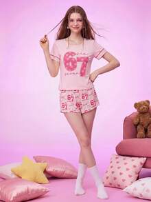 Notgurli Women's Digital Print Cute Style Pajamas Loungewear Set - Multicolor - View 7