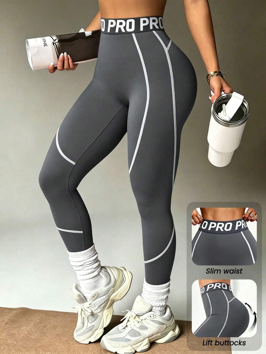 Slayform Slayform 女款黑色緊身 3/4 長度運動內搭褲，配對比腰帶與條紋裝飾，適合日常休閒穿著、跑步、瑜珈、健身房、網球、高爾夫球