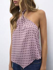 Nöista Halter Top With An Ring Knot Neckline And Allover Dot Pattern. Ideal For Summer Outings, Festivals, - Pink - View 2