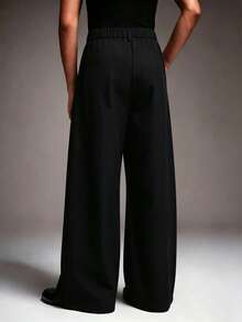 PAVTROS Men's Fashion Versatile Commute Solid Color Wide Leg Pants - Black - View 2