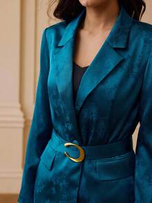 ZEYLAH Women's Elegant Party Jacquard Jacket & Pants 2 Pieces Set - Blue - View 2