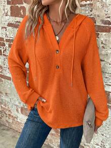 SHEIN Clasi Sudadera de talla grande casual versátil de unicolor - Naranja - Ver 6