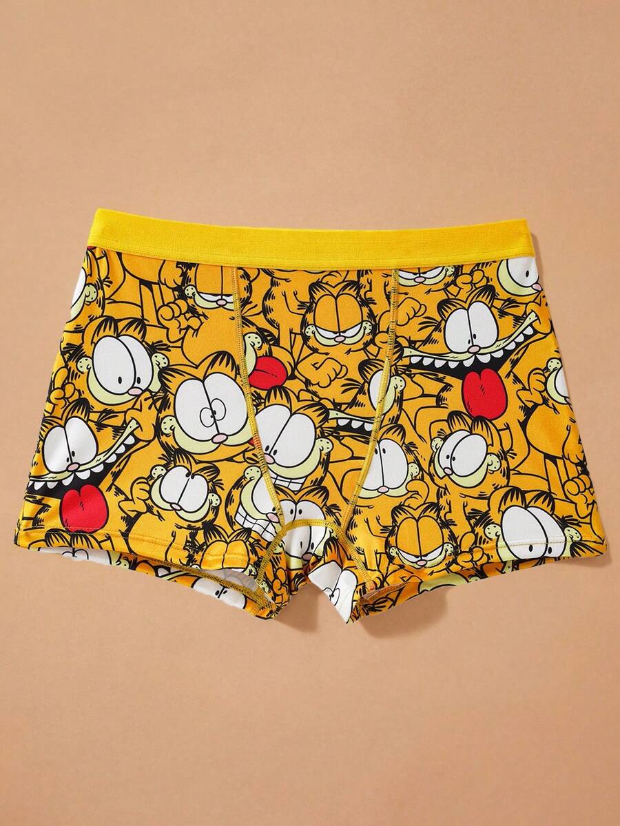 GARFIELD | SHEIN 1pc Women Comfy Cute Cartoon Print Yellow Boxer Briefs,Suitable For Everyday Wear, - Yellow - View 1