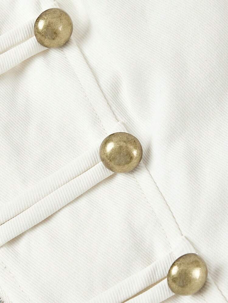 SHEIN MOD All White Metal Buckle Halter Neck Slim Fit Vest Key West Vacation Party Night Out Rave Summer 70s Retro Cute Vintage School Country Y2k.Halloween - Beige - View 5