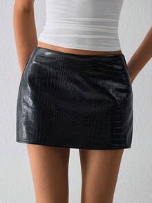 ATUI Studio Women's Textured Faux Leather Low Rise Shorts – Pull On Bottoms, Everyday Essential For Fall, Daily & Work - Black - View 8