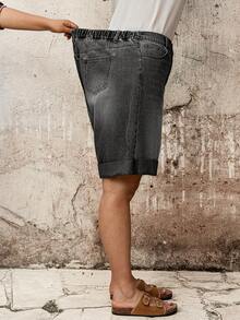 EMERY ROSE EMERY ROSE Shorts de mezclilla holgados con botones y bolsillos versátiles de moda talla grande - Negro - Ver 7