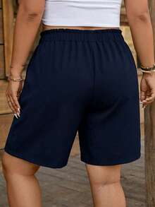 Comfylo Plus Size Solid Color Casual Versatile Shorts For Vacation - Navy Blue - View 2