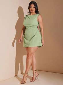 SHEIN BAE Plus Size Women's Spring/Summer Red Ruched Mini Dress, Elegant Beach Vacation Dress - Mint Green - View 5