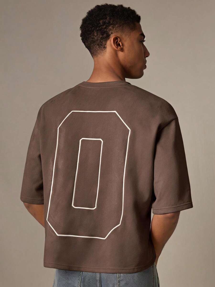 SWAVVY Men's Knit Fashion Daily Youth Casual Loose Fit Digital Embroidery Short Sleeve T-Shirt - Brown - View 1