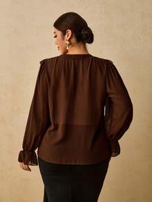 Travachic Plus Size Women's Chiffon Printed Long Sleeve Shirt, Leopard Print Ruffle Blouse - Brown - View 2