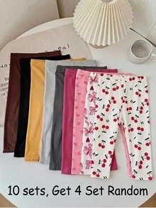 SHEIN 女嬰彈性腰休閒日常外出長褲 4件/套 - 彩色 - 查看 3