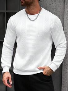 Manfinity CasualCool 男士休閒百搭素色套頭運動衫 - 白色 - 查看 4