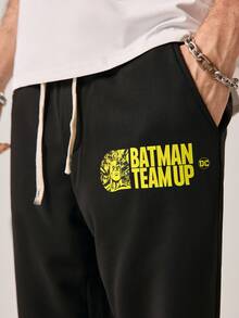 Strevion BATMAN 男士休闲通勤蝙蝠侠标志字母印花抽绳腰带口袋宽松运动裤 - 黑色 - 查看 7