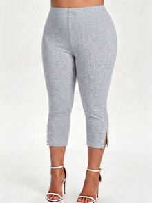 SHEIN Plus Size Minimalist Casual Versatile Slim Fit Pants - Grey - View 3