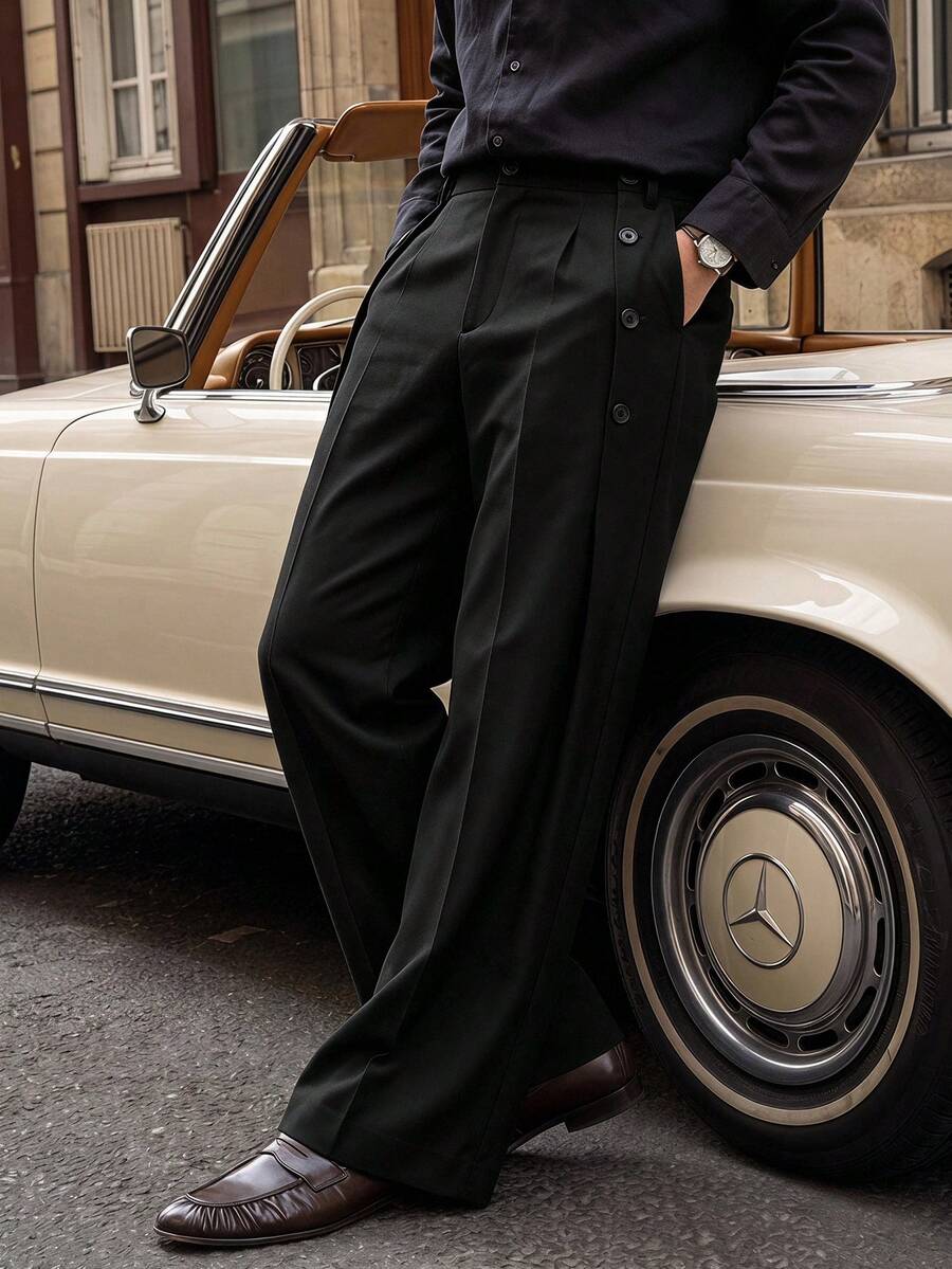 AXEPEAK Pantalones casuales versátiles de unicolor para hombres para ir al trabajo - Negro - Ver 1