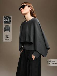 Ontre Women's Autumn/Winter Fashion Elegant Shawl Sweater Modern Urban Fashion Business Casual Office Wear, Low-Key Old Money Style Elegant Commuter - Black - View 3