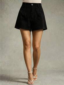 Franclia Women's Elegant Shorts, Versatile Shorts, Suede Shorts, A-Line Shorts, Suitable For Autumn And Winter - Black - View 1