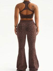 Rhythm Era Women's Seamless Plus Size Leopard Print Sports Set Tank Top Flare Pants Gym Sports Chocolate Brown Summer - Multicolor - View 7