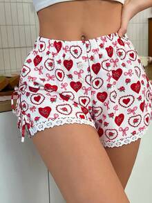 SweetSlumber Sweet Cute INS Heart & Bow Print Women's Pajama Shorts - Multicolor - View 6
