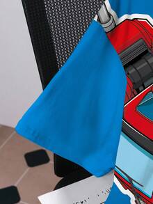 Transformers X SHEIN تي شيرت رجالي بطبعة حروف كرتونية، رقبة دائرية، أكمام قصيرة، قصة فضفاضة كاجوال - أبيض - مشاهدة 4