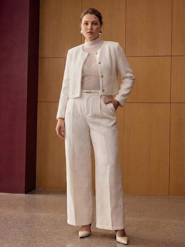 MOTF PREMIUM PLUS SIZE WOMEN TEXTURED FABRIC SLANTED POCKET LOOSE WIDE LEG SUIT PANTS