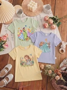 女嬰休閒簡約寬鬆卡通印花圓領短袖洋裝，適合夏季 - 彩色 - 查看 5
