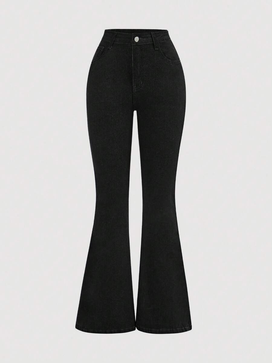 SHEIN Girlism Celana Jeans Flare Kasual untuk Remaja Perempuan - Hitam - View 1