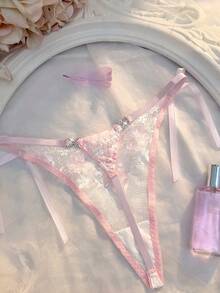 Crystal Vow 1pc Fashion Lace Thong - Baby Pink - View 2