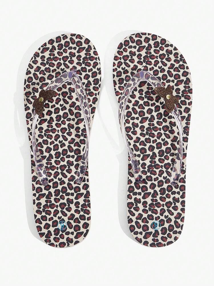 Grefit Women's Shoes Toe Heel Fold-Up Slippers, Fashionable Home PVC Fold-Up Slippers, Suitable For Summer Vacation Shoes, Summer Back-To-School Shoes, College Shoes, Spring Shoes, Spring Break Shoes, Easter Shoes, Suitable For Casual Beach Style - leopard print - View 1