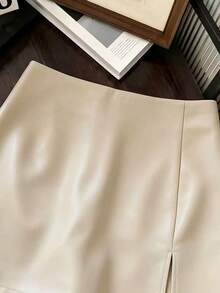 SHEIN Franclia New Leather Casual Versatile Culottes - Apricot - View 3