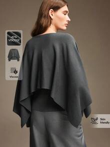 Ontre Women's Autumn/Winter Fashion Elegant Shawl Sweater Modern Urban Fashion Business Casual Office Wear, Low-Key Old Money Style Elegant Commuter - Black - View 6