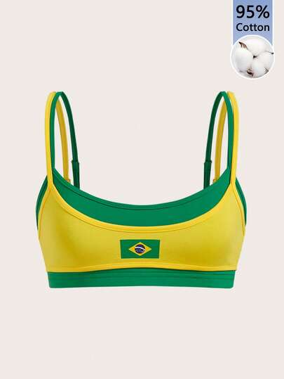 SHEIN ICON Women's Yellow And Green Going Out Flag Print 2 In 1 Camisole Tank Top