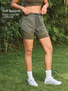 OutZeal Women Outdoor Shorts Hiking Camping Lightweight 2-In-1 Built-In Shorts - Army Green - View 2