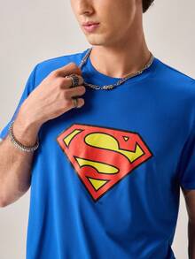 Strevion Men's Minimalist Superman Diamond Pattern Printed Round Neck Short Sleeve T-Shirt, Summer - Royal Blue - View 8
