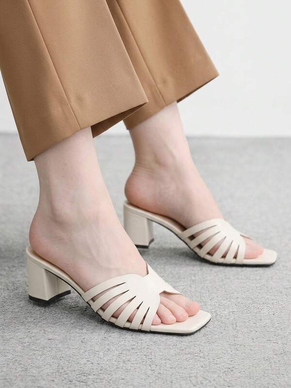 CUCCOO BIZCHIC Women's Apricot Cross-Strapped High-Heeled Sandals, Square Toe Comfortable High-Heeled Sandals, Commuter-Style Sandals