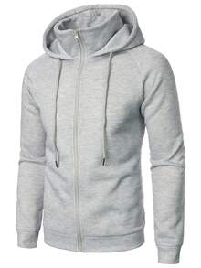 Manfinity Homme Sudadera con capucha de manga larga raglán de unicolor con cremallera y cordón para hombre - Gris Claro - Ver 1