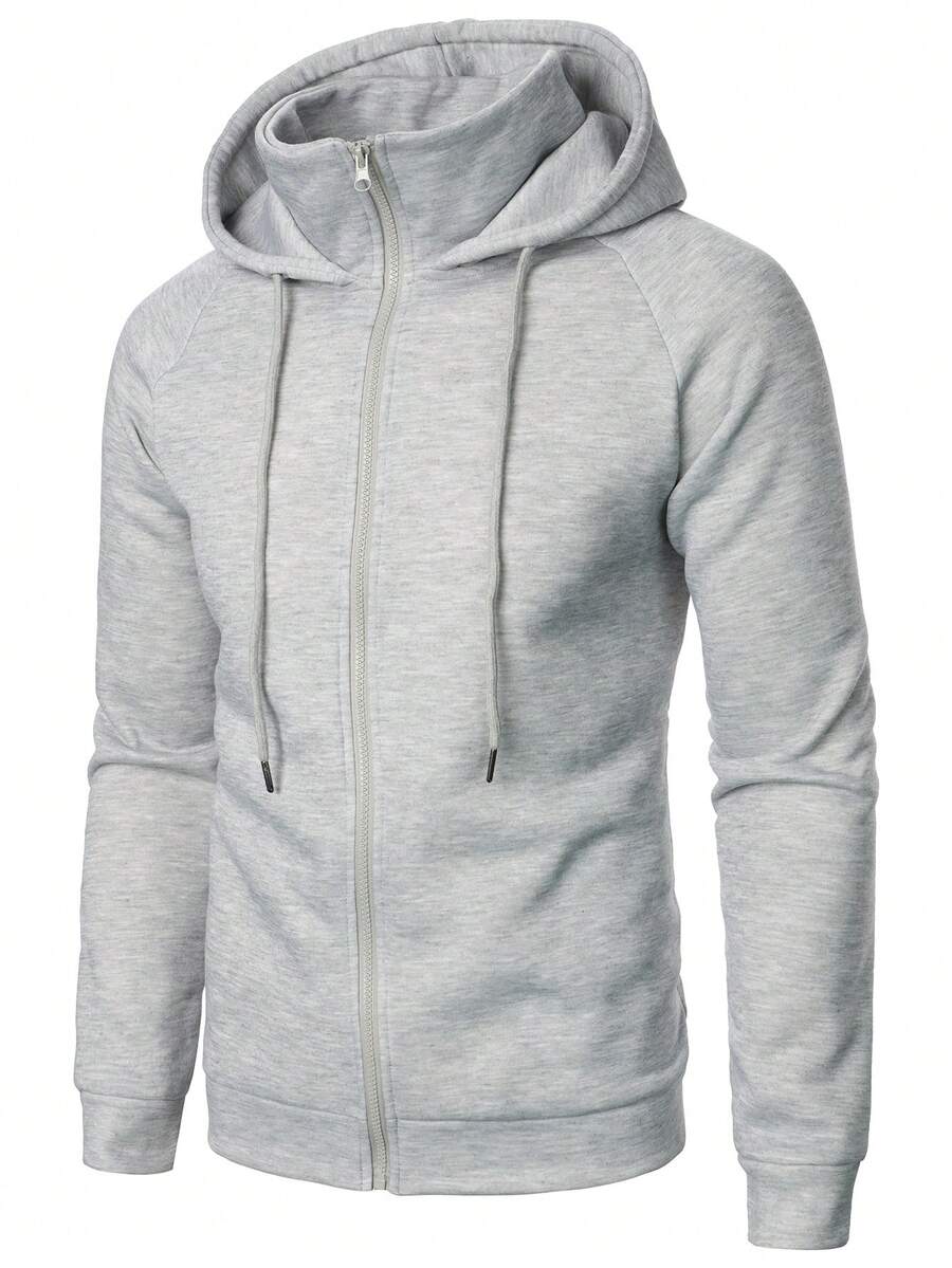 Manfinity Homme Sudadera con capucha de manga larga raglán de unicolor con cremallera y cordón para hombre - Gris Claro - Ver 1