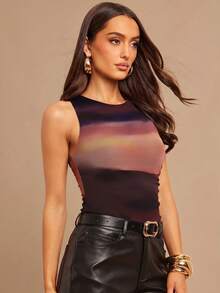 Silquee Bodysuit Wanita Pas Badan dengan Leher Bulat dan Tanpa Lengan - Coklat - View 5
