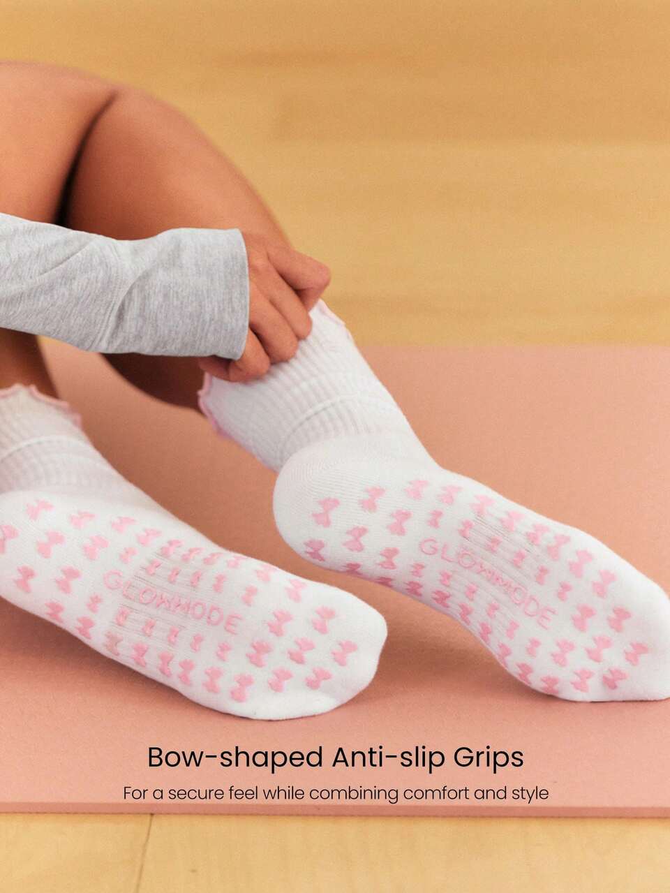 2-Pair Cotton Blend Powerhouse Pilates Grip Socks With Lettuce Trim & Anti-Slip Grips Daily Active Studio Wear