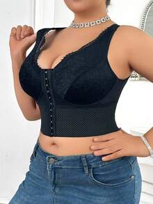 SHEIN Áo hai dây ren gợi cảm cho nữ cỡ lớn - màu đen - Xem 3