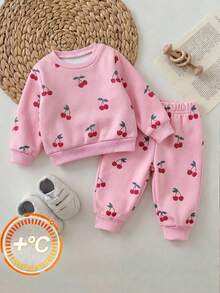 Young Girl Casual Minimalist Thick Soft Comfortable Crew Neck Pullover Sweatshirt And Jogger Pants 2-Piece Set, Suitable For Autumn/Winter - Multicolor - View 2