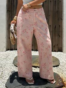 Dazy Plus Dark Wash Blue Back Pocket Bow Embroidery Straight Leg Denim Shorts Spring Summer - Pink - View 6