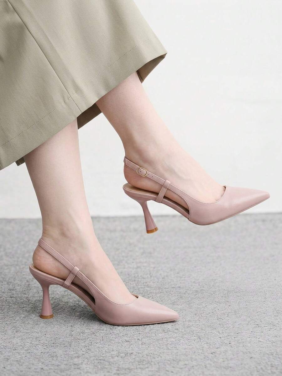 CUCCOO BIZCHIC 女款尖頭細高跟鞋 粉色時尚基礎款 日常百搭通勤女鞋 後跟提升式 Slingback 露跟高跟鞋 - 淺粉色 - 查看 1