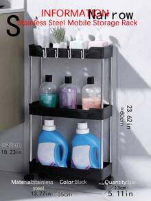 1pc 3/4-Tier Narrow Rolling Storage Cart For Bathroom - Stainless Steel Bracket Mobile Storage Rack, Easy-Sliding Wheels, Multi-Functional Gap Storage Rack, Suitable For Bathroom Organizers, Mobile Storage Cart | Modern Storage Solution - Multicolor - View 9